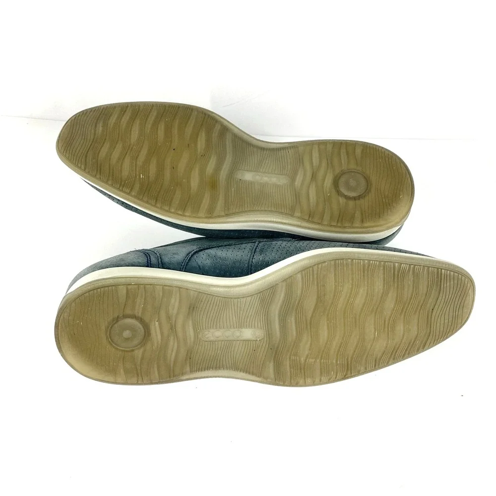 ECCO Leather Oxford Shoes Men's 8 Gray Soft Perforated Leather 42 Lace Up Casual